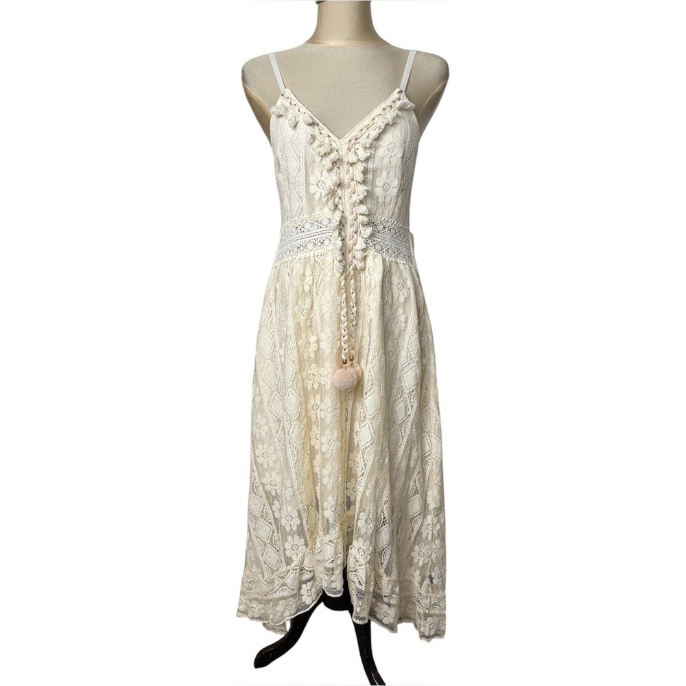 Cider Ivory Lace Tassel Hi-Low Dress XL Fairycore Cottagecore